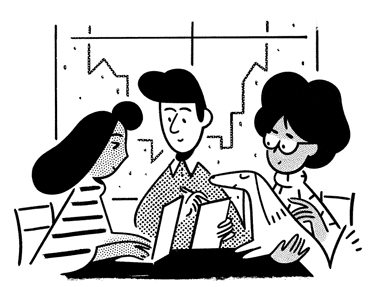 Notion-App-Illustration von Figuren um einen Tisch