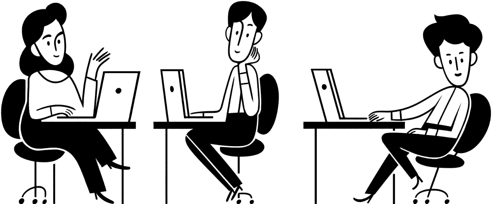 Abbildung mehrerer Personen, die an ihren Schreibtischen an Computern arbeiten