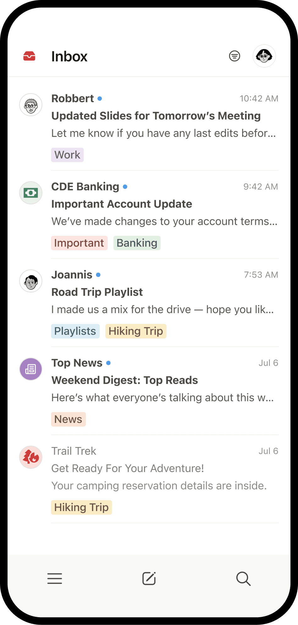 Ein Screenshot von Notion Mail auf dem Handy