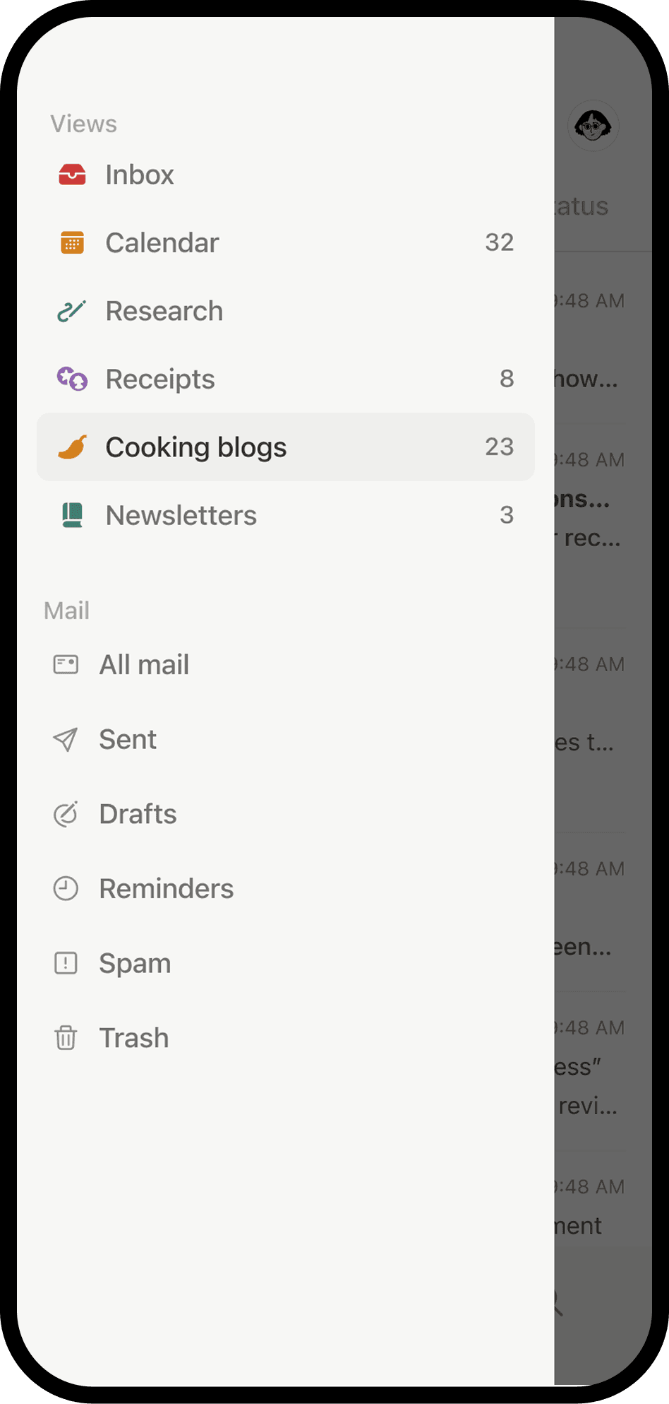 Ein Screenshot von Notion Mail auf dem Handy