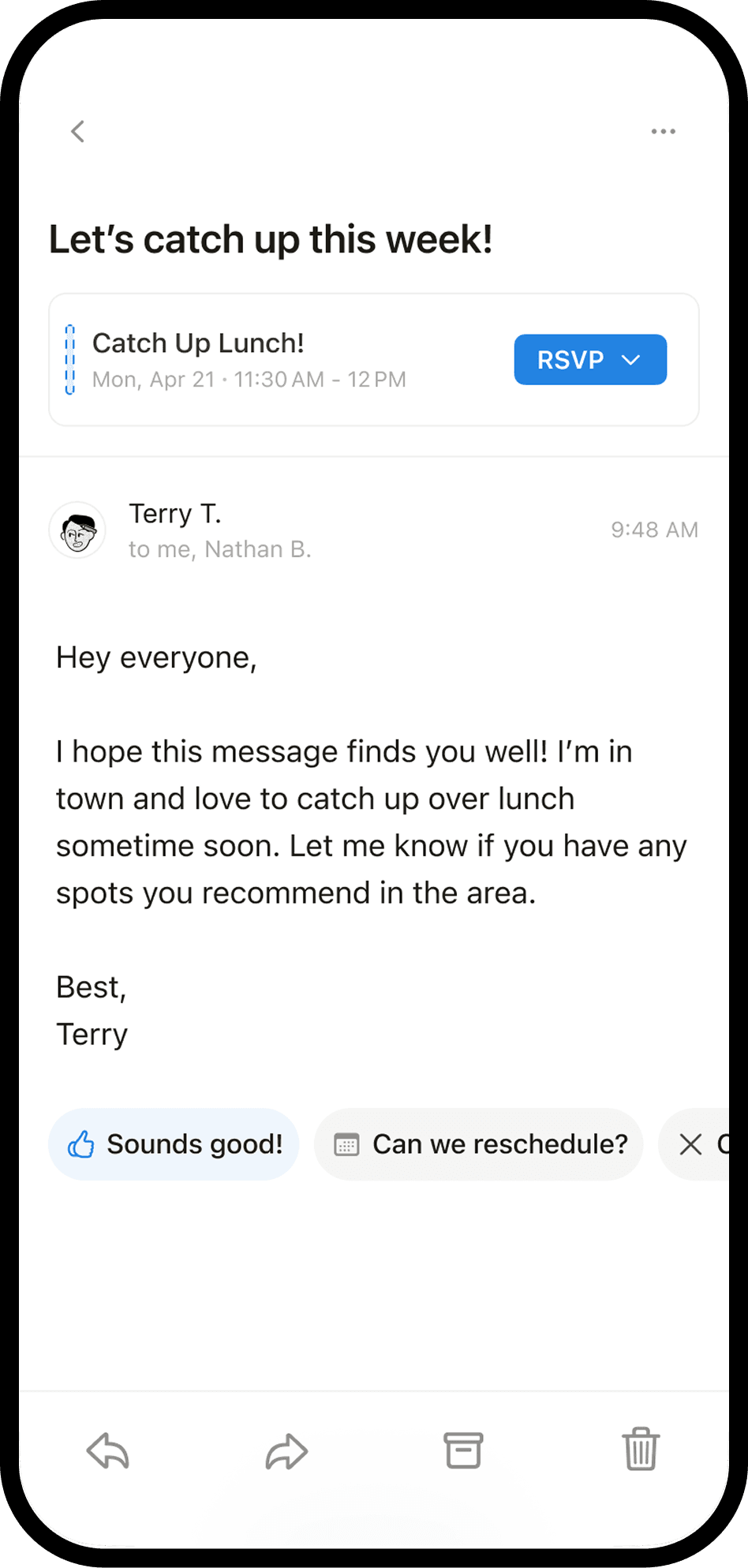 Ein Screenshot von Notion Mail auf dem Handy
