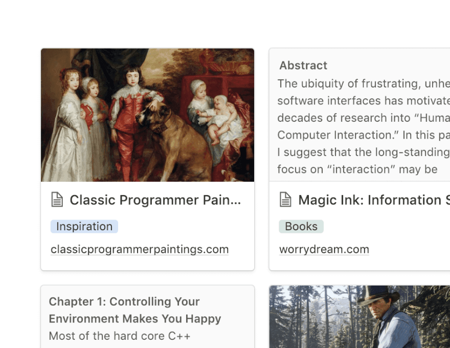 Screenshot von mehreren Einträgen in einer Notion-Datenbank