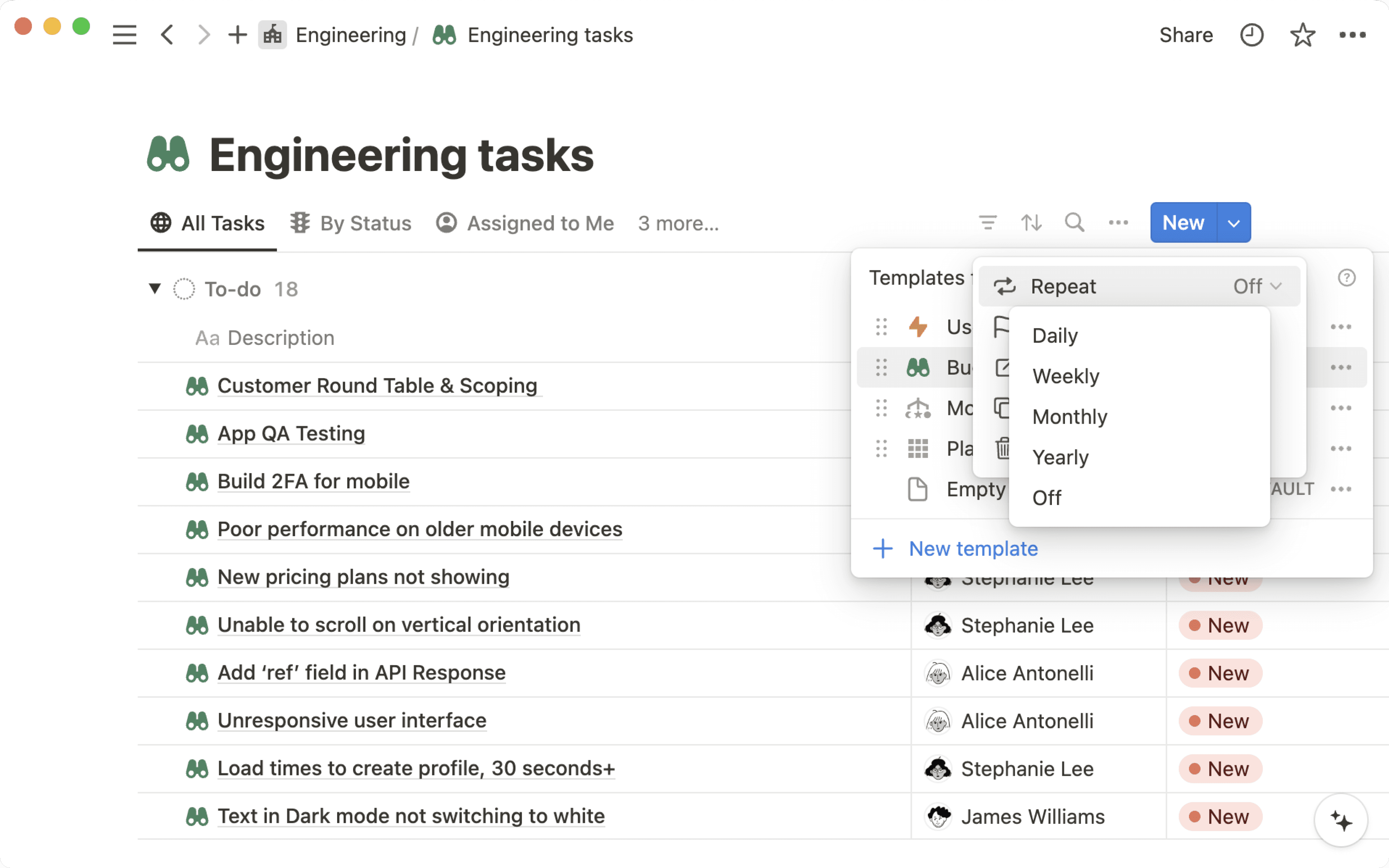 hc: Sich wiederholende Datenbankvorlagen