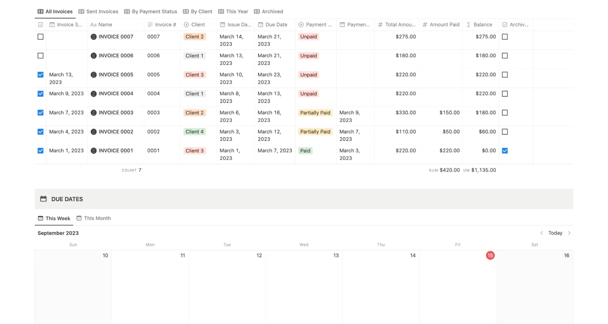 Simple notion invoice template and mini tracker