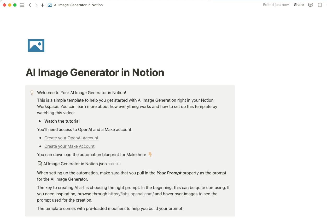 KI-Bildgenerator in Notion-Vorlage