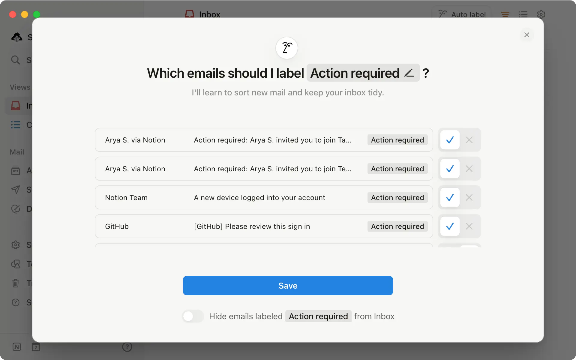 Auto label can find emails with common phrases and sort them into their own labels.