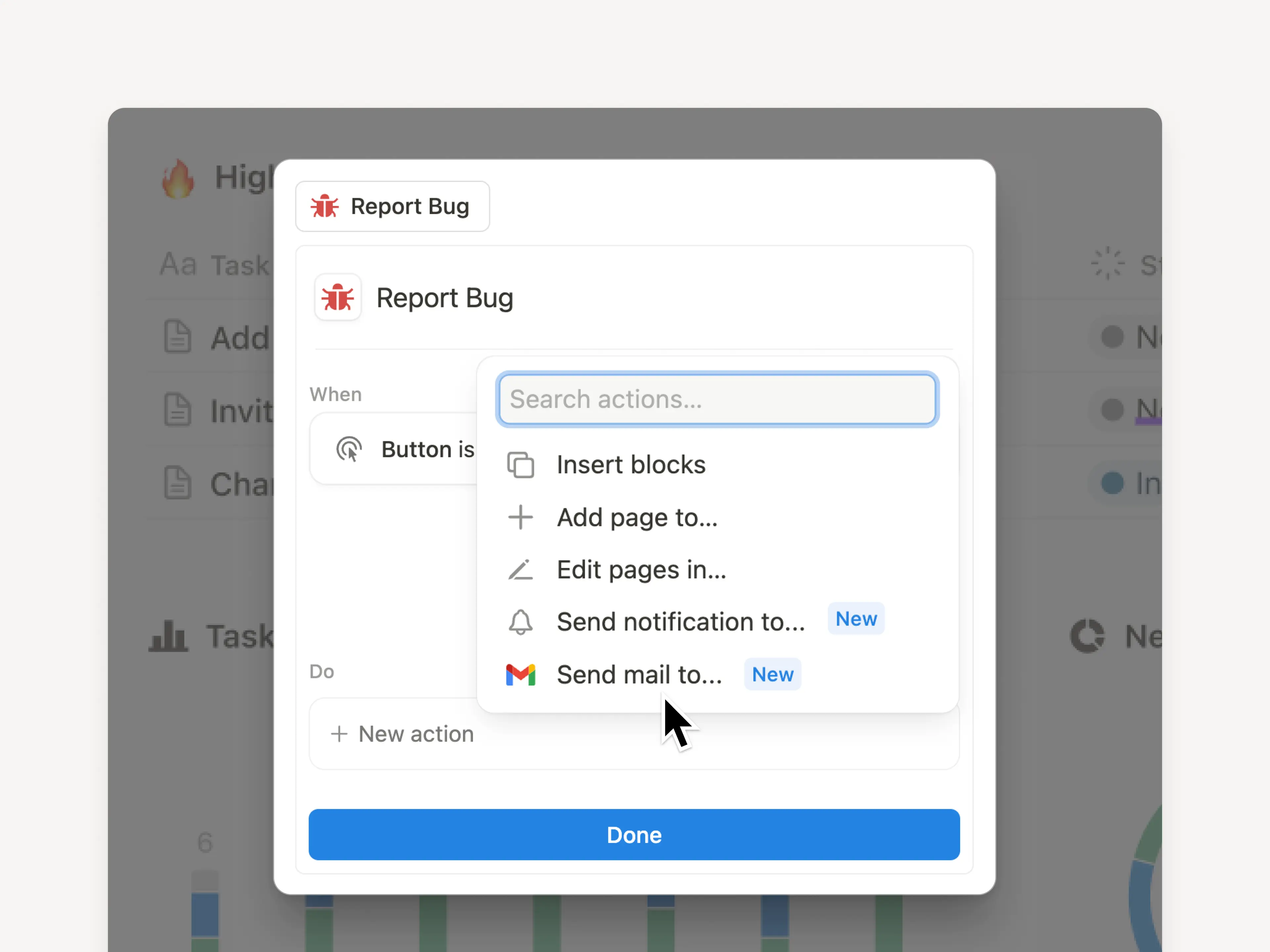 Neue Button-Benachrichtigungen (In-App, Gmail)