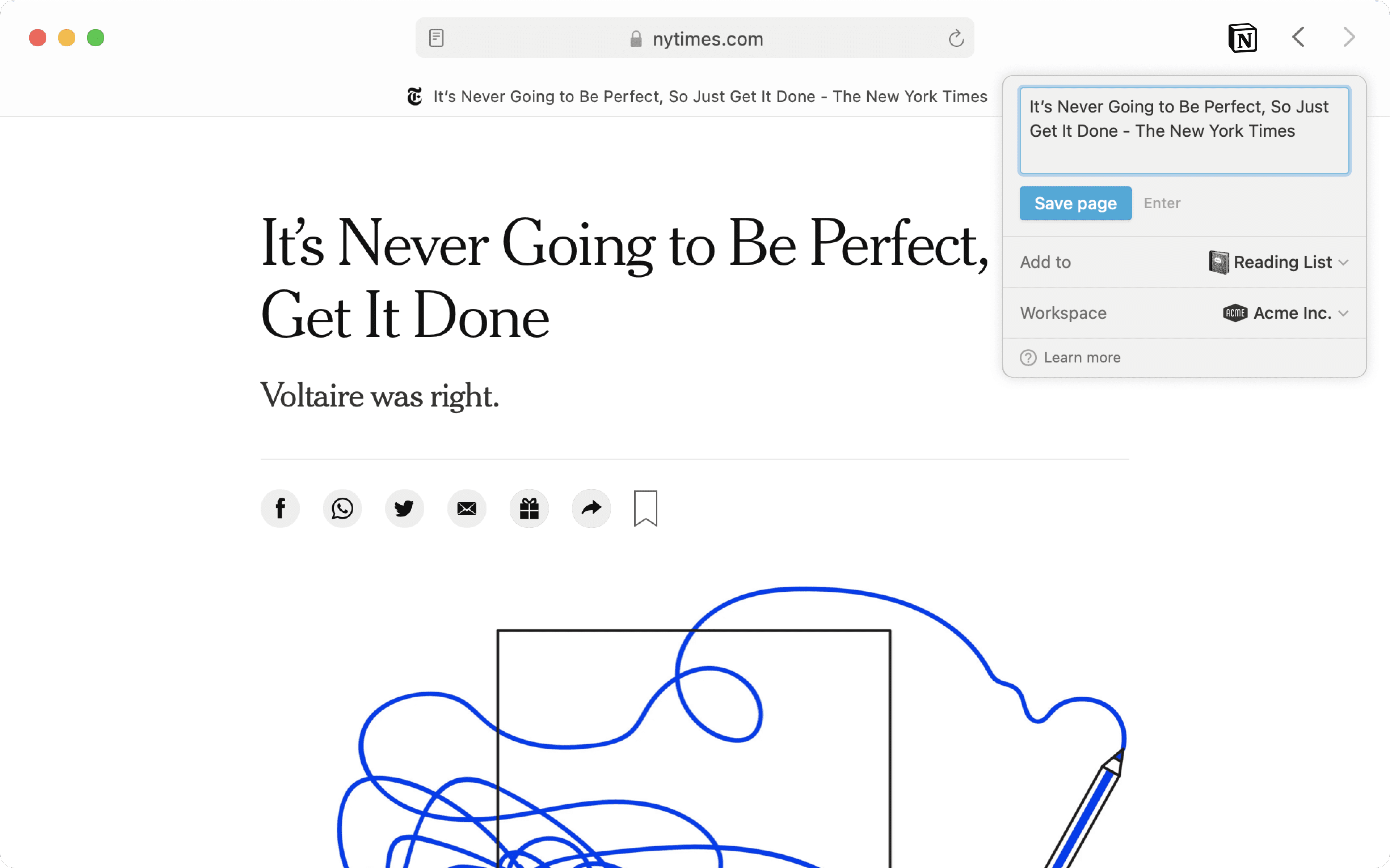 Das Web-Clipper-Menü