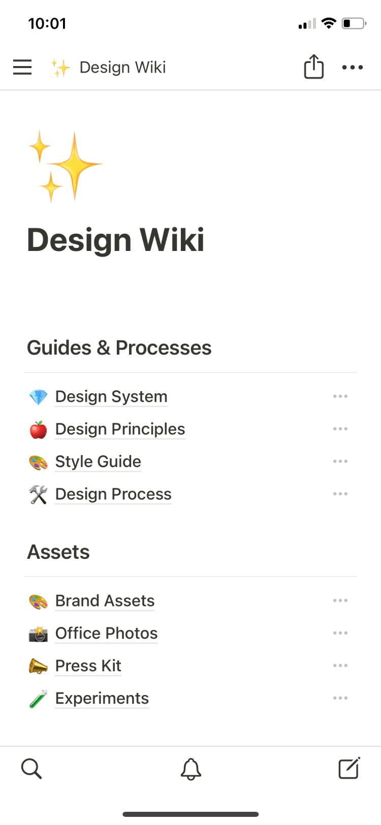 Screenshot der mobilen Notion-App