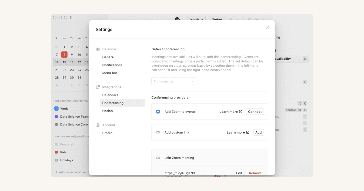 HC: Einbindungen und API für die Notion-Calendar-Konferenzfunktion