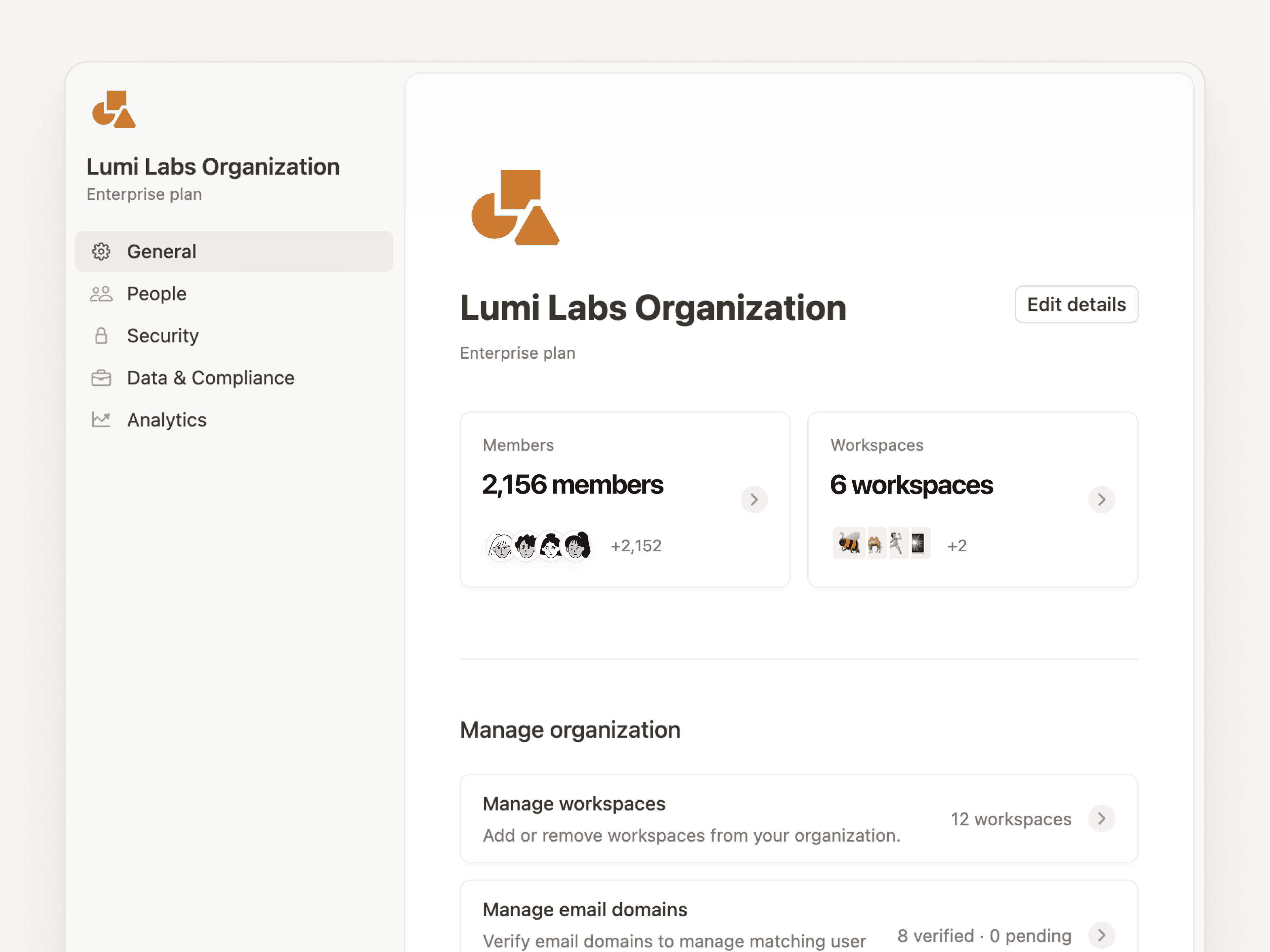 Einstellungen auf Organisationsebene