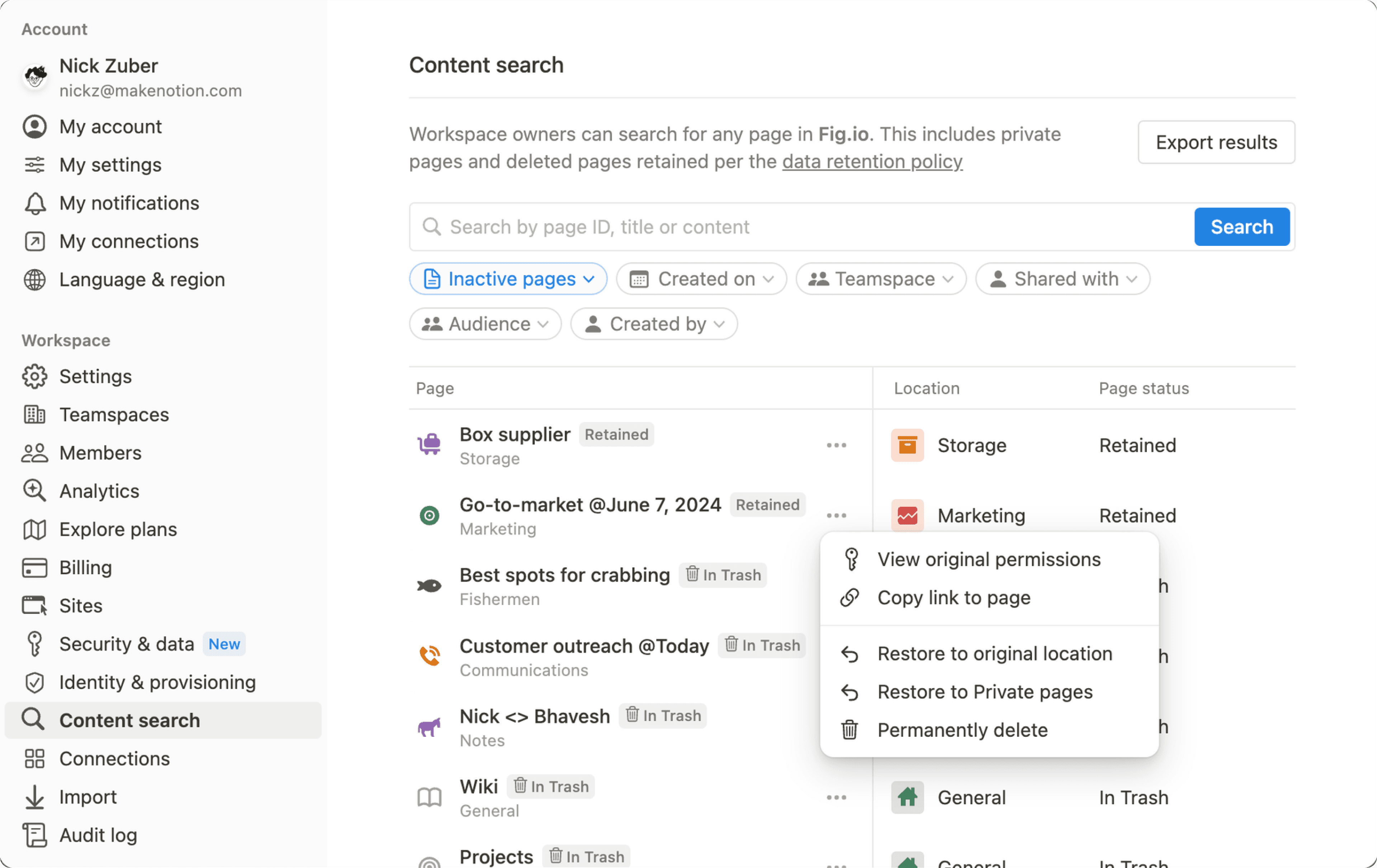 Suche nach gelöschten und aufbewahrten Seiten