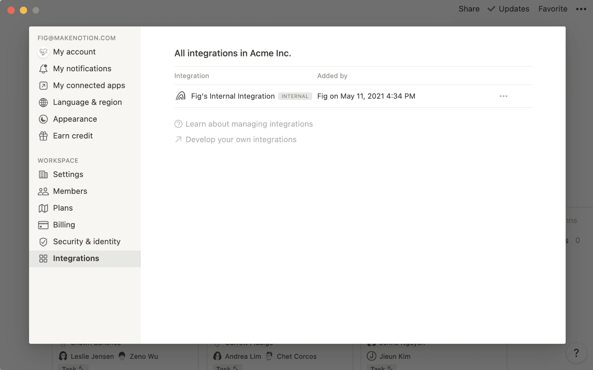 Integrationsmenü – Erstellen