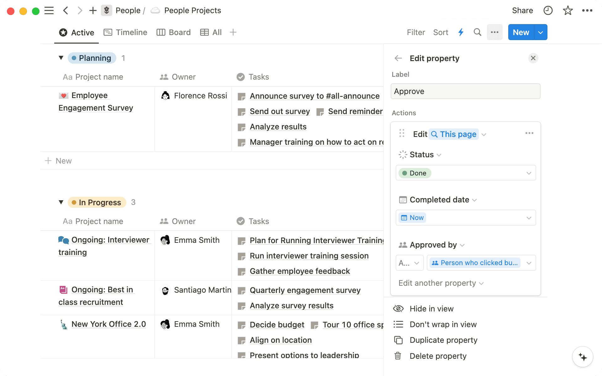 Bearbeite deine Button-Eigenschaft, um alle für dich erforderlichen Schritte hinzuzufügen.