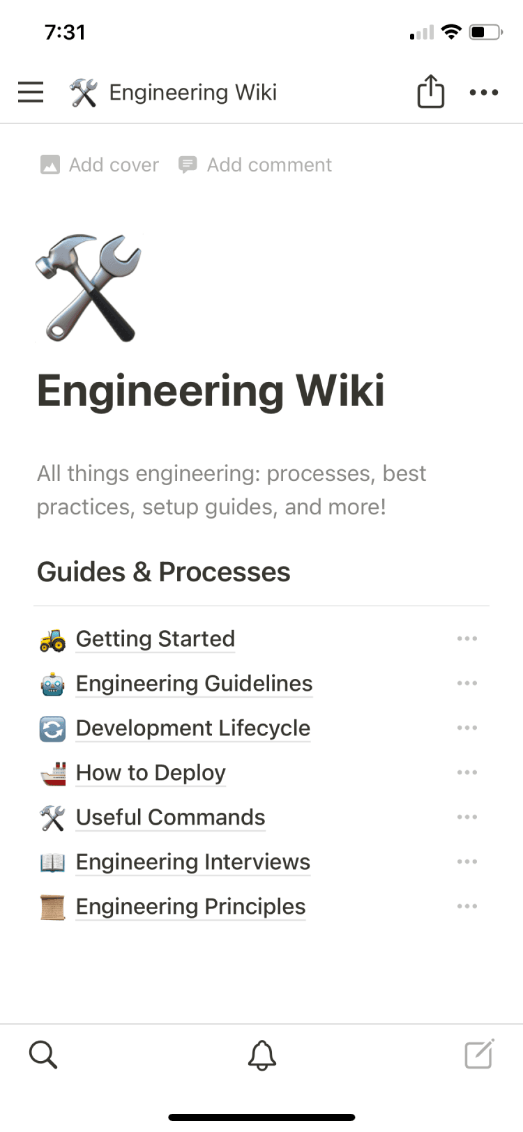 Screenshot der mobilen Notion-App