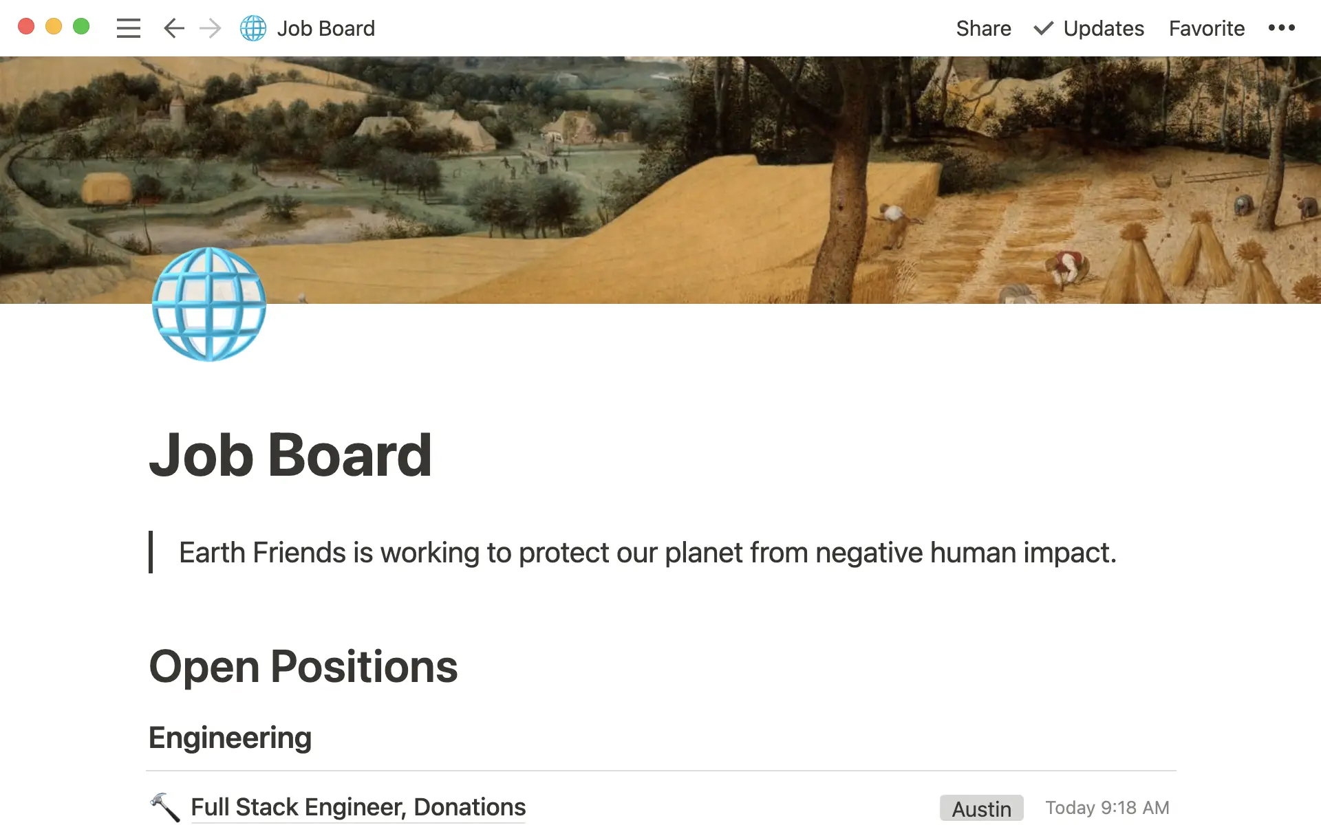 Stellenbörsendokument, das die verschiedenen Stellenangebote für Non-Profit-Organisationen und ihre jeweiligen Standorte anzeigt.