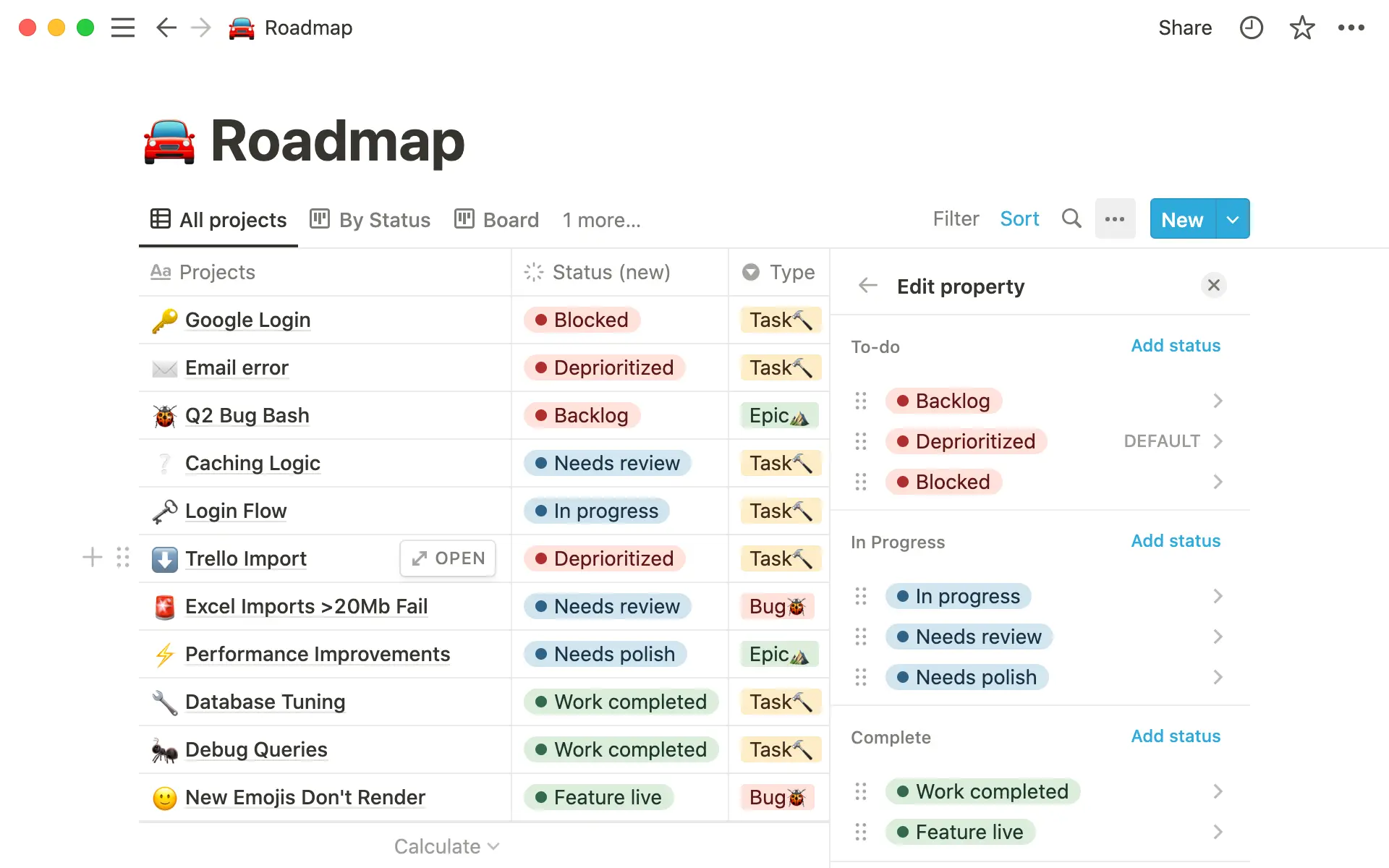 Mit der Statuseigenschaft kannst du schnell den Status einer Aufgabe anzeigen lassen – und individuelle Unterkategorien hinzufügen.