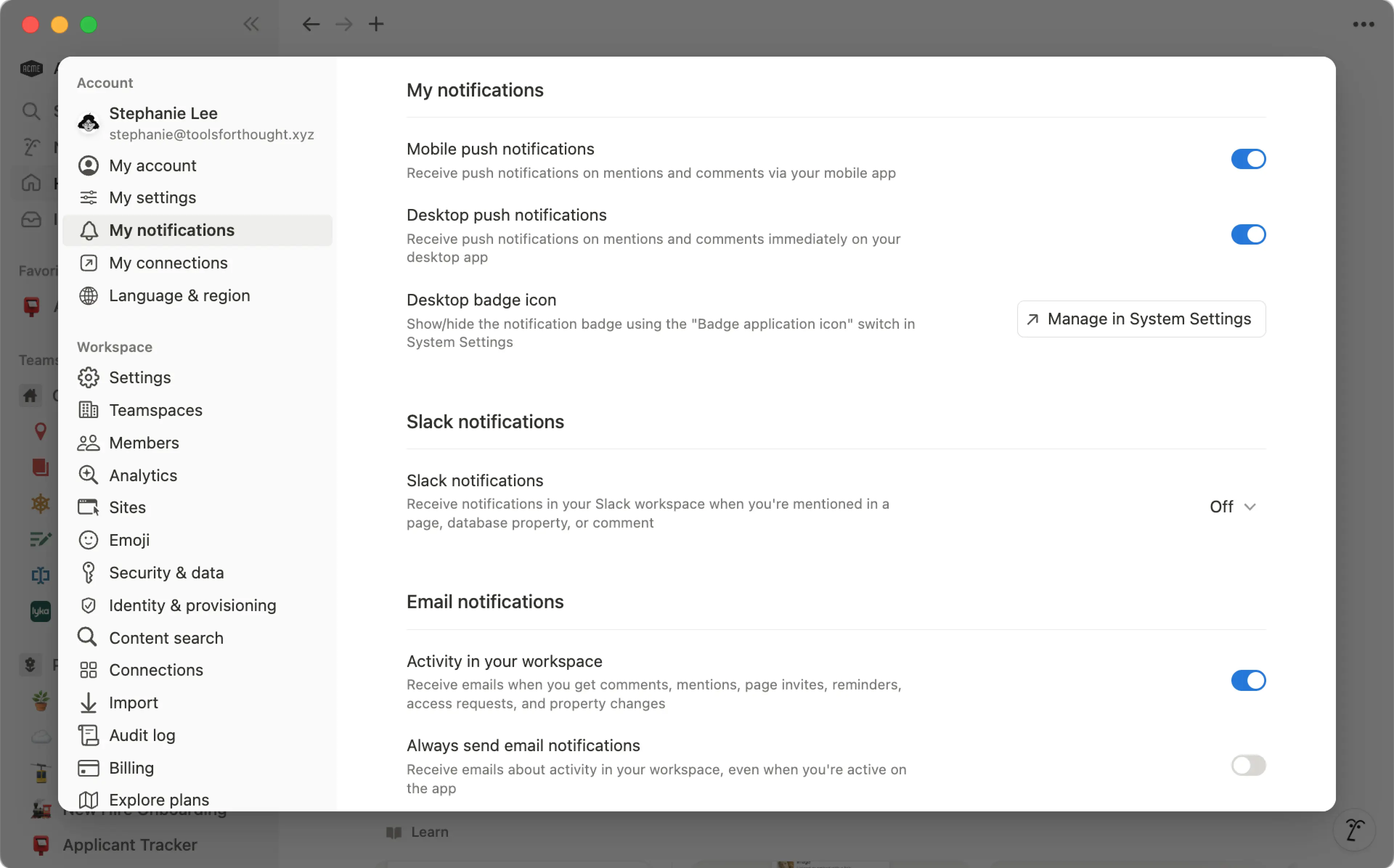 Benachrichtigungseinstellungen – Desktop