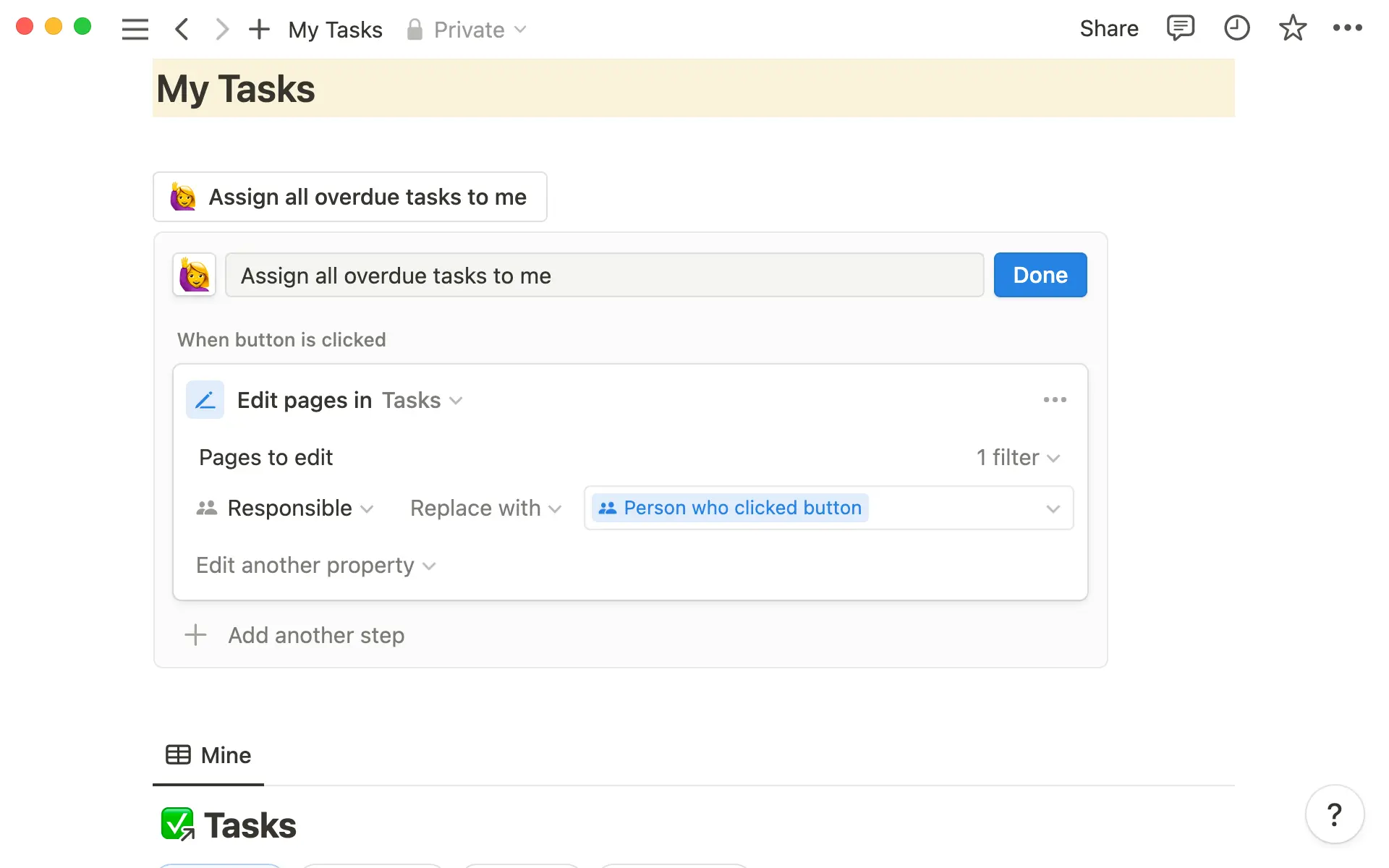 Du kannst einen Button konfigurieren, um bestimmte Einträge in einer Datenbank zu bearbeiten, je nachdem, welche Filter du anwendest.