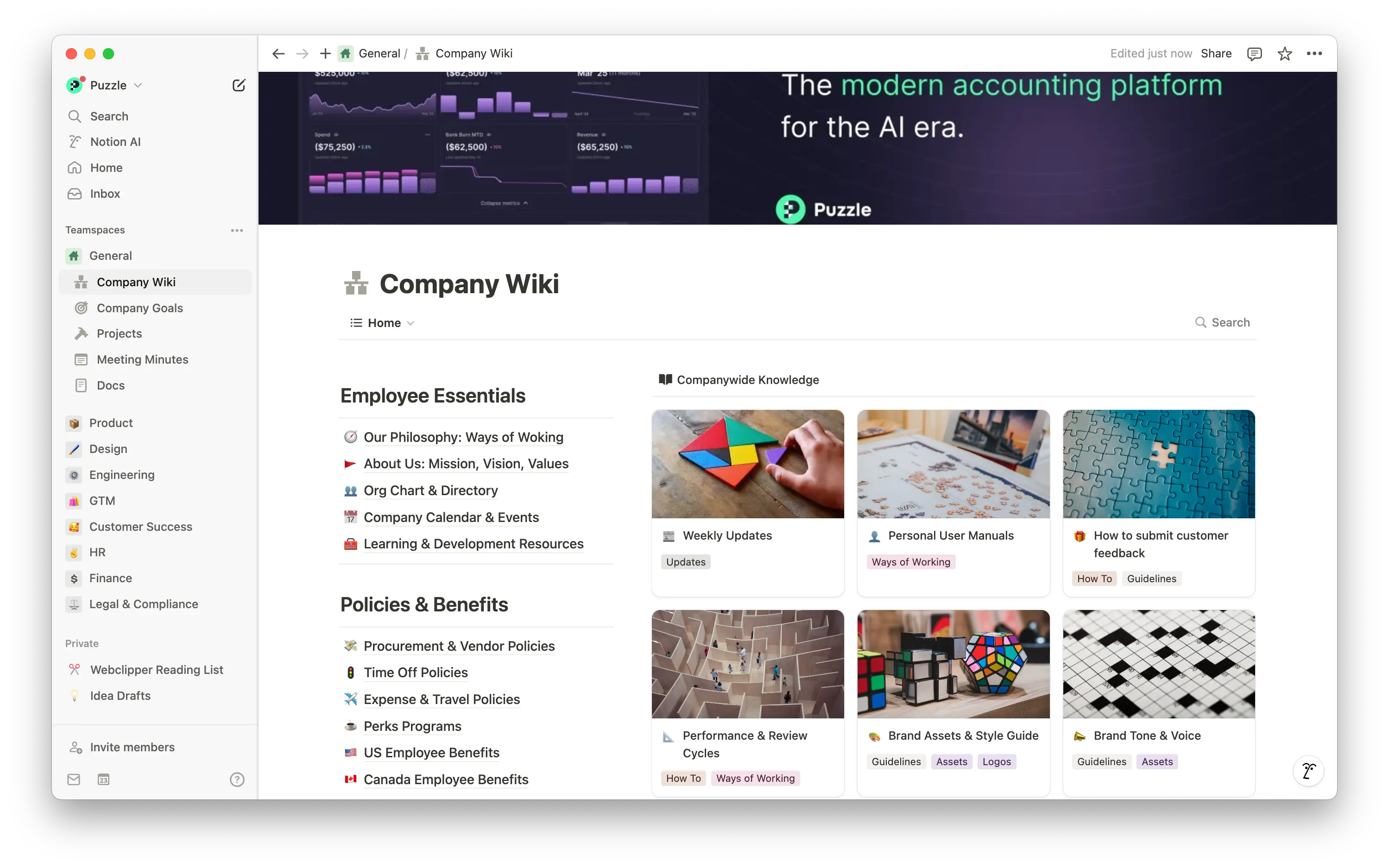 Puzzles zentrale Quelle für alle Unternehmensinformationen, einfach zu aktualisieren, schnell zu finden und nahtlos mit all unserer Arbeit verbunden.