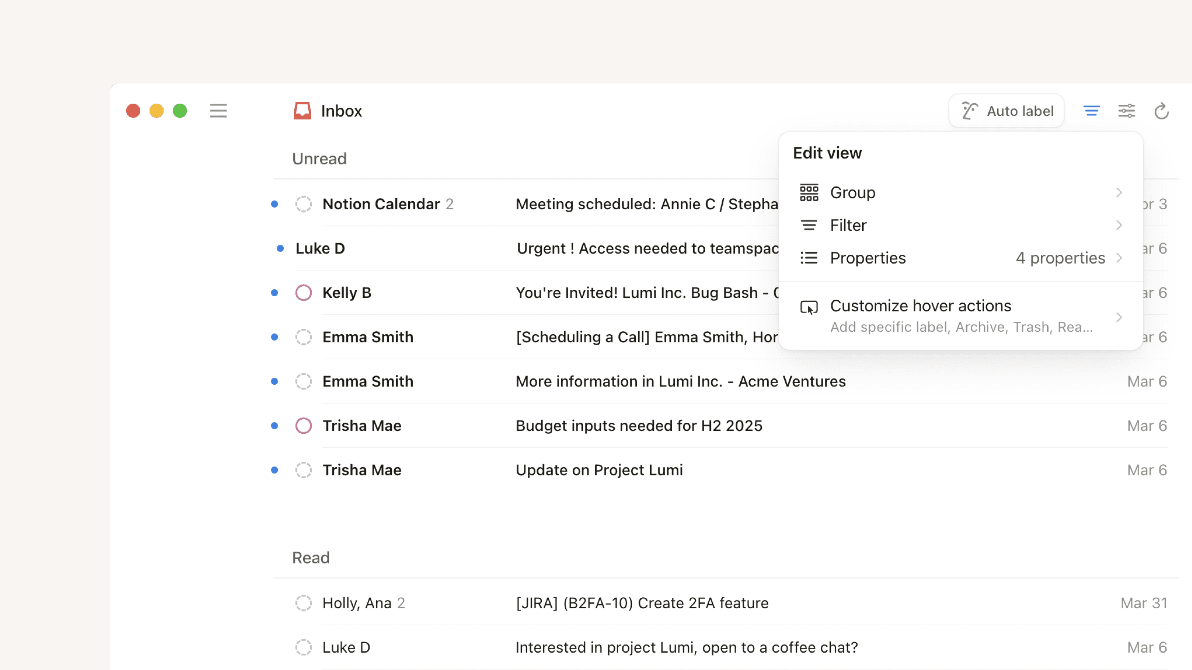 hc: Mail-Ansichten und Gruppen Hero