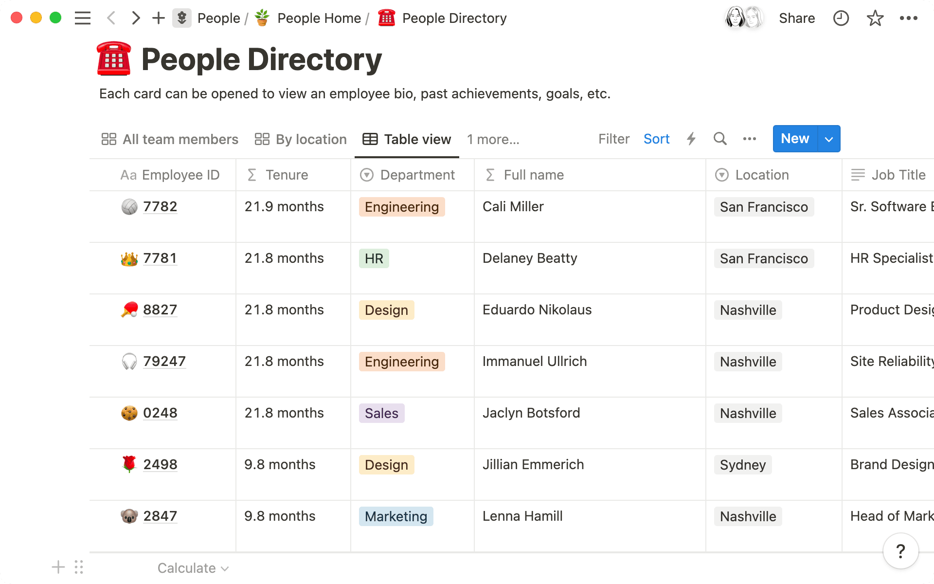 Verwende Formeln, um die Dauer der Betriebszugehörigkeit und Namen von Mitarbeitenden ermitteln.