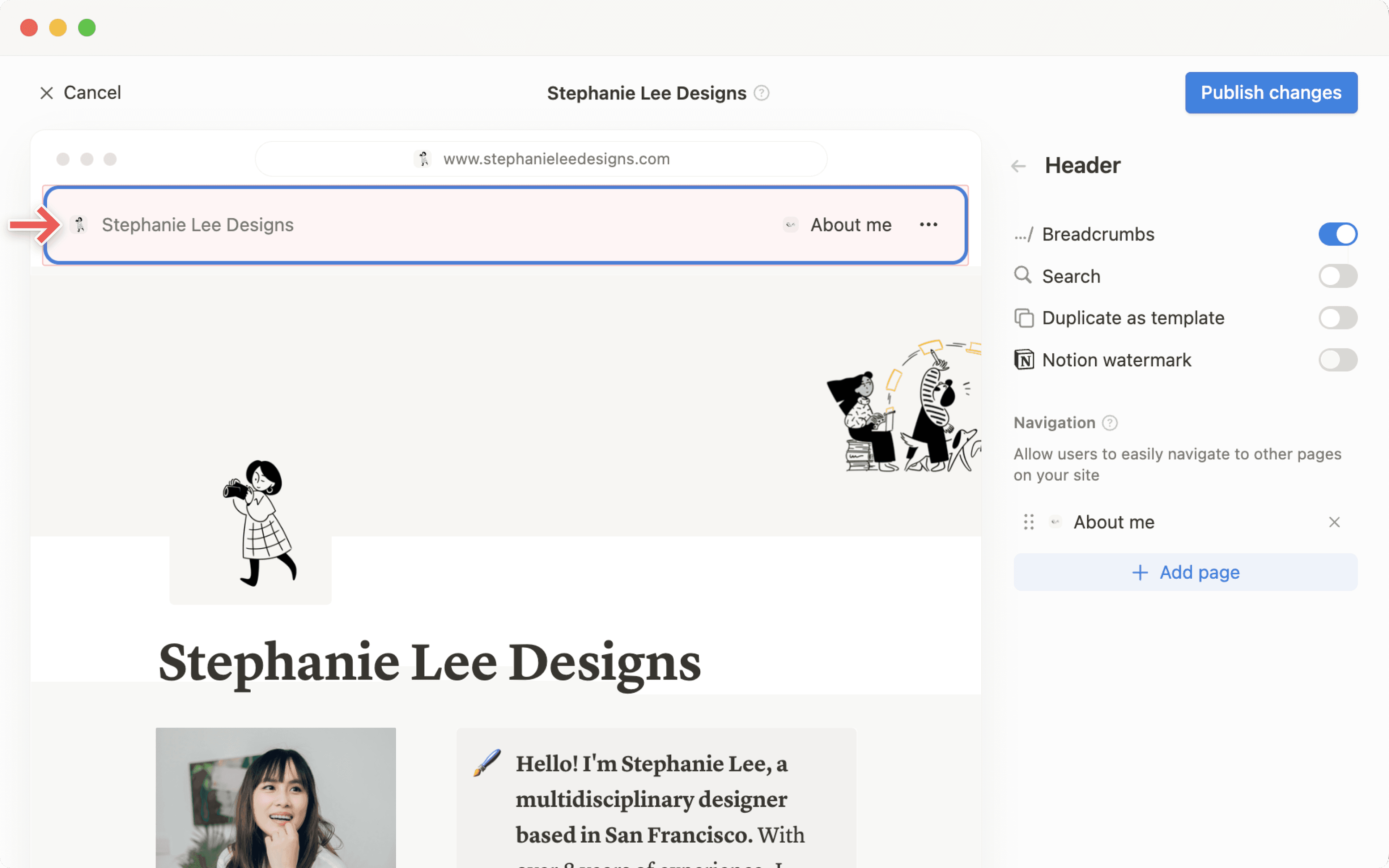 hc: benutzerdefinierter Website-Header