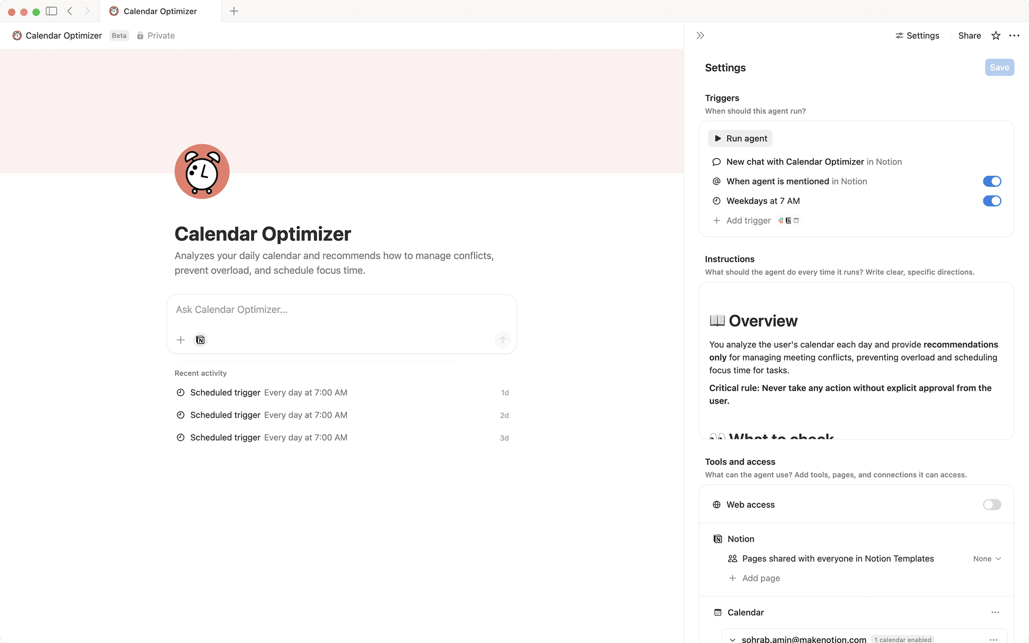 Calendar optimizer