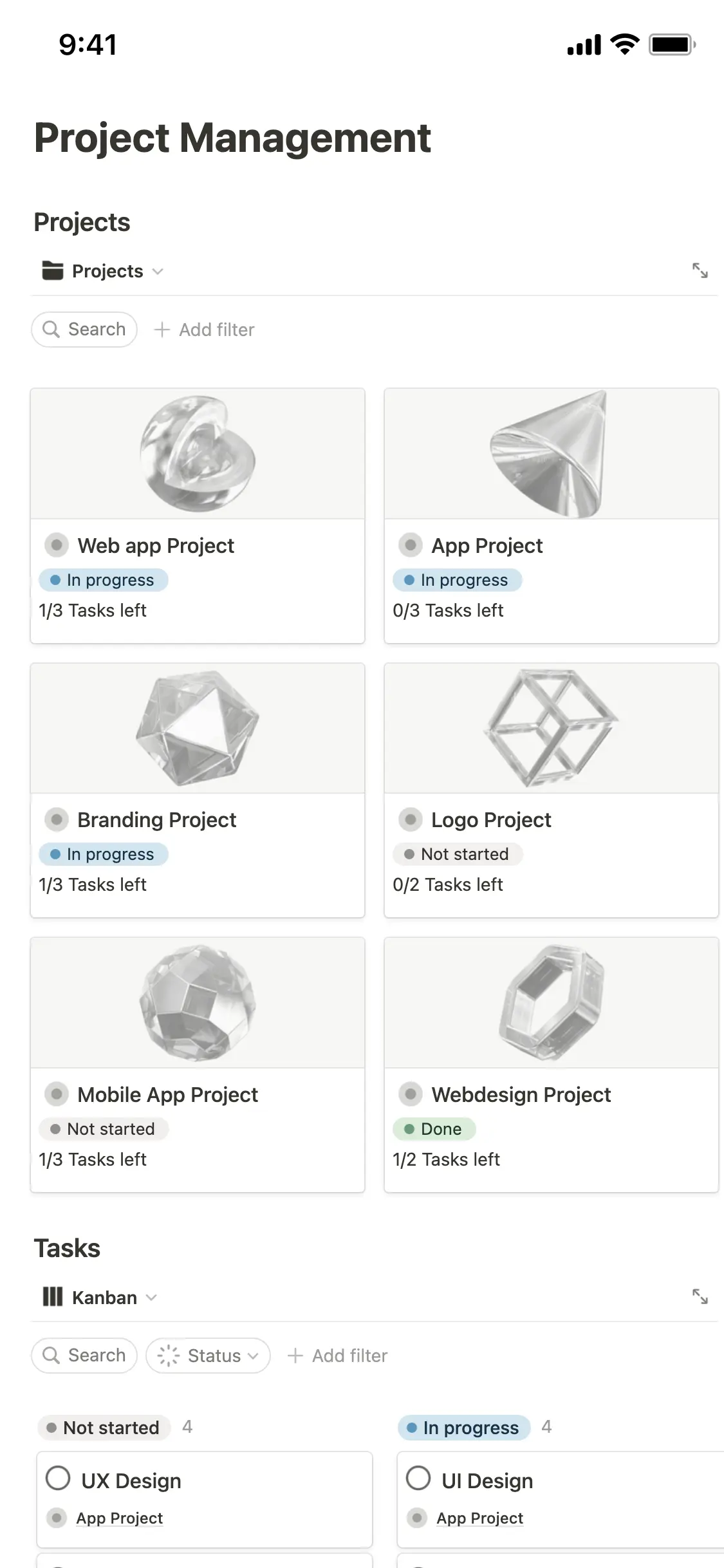 Screenshot der mobilen Notion-App
